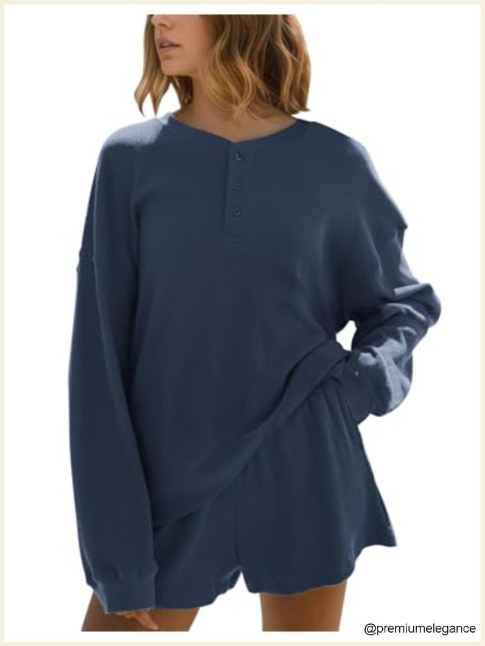 Women's Waffle Knit Lounge Set 2 Piece Oversized Sweatshirt High Waisted Shorts